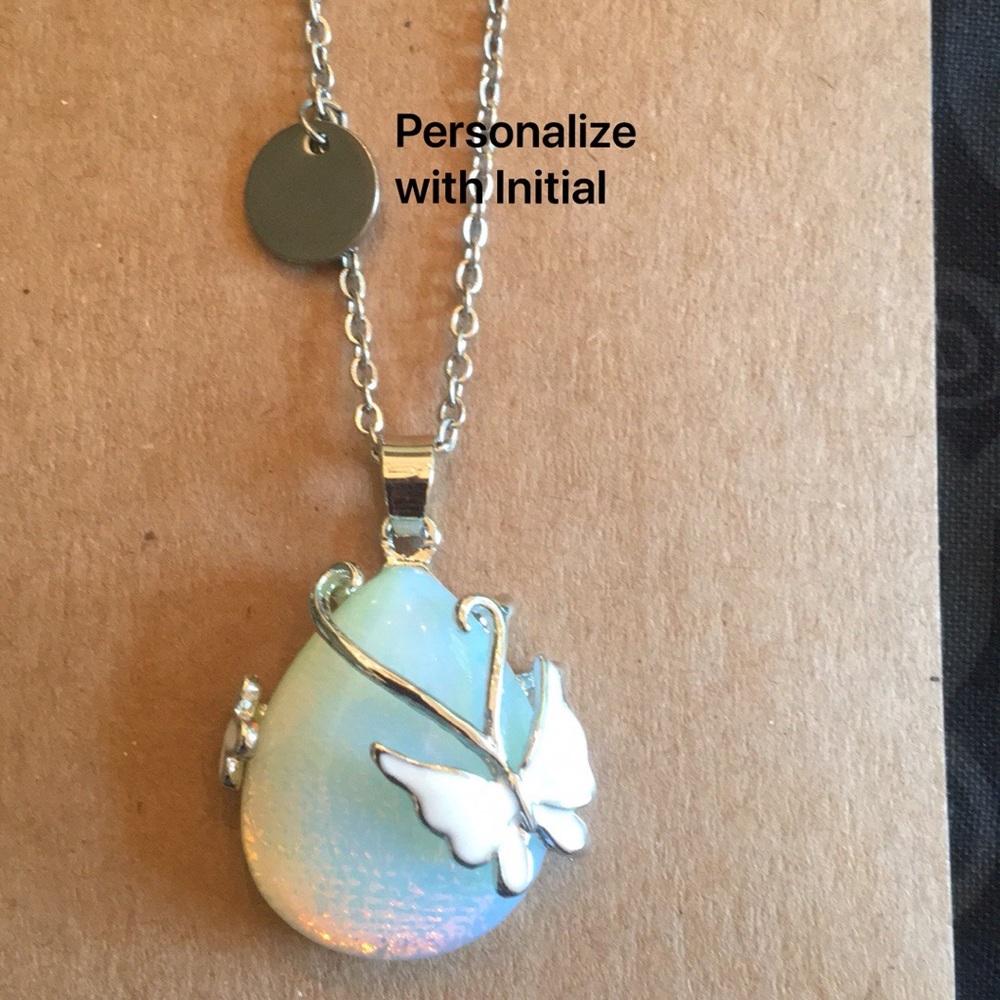 Butterfly Necklace w Initial Charm